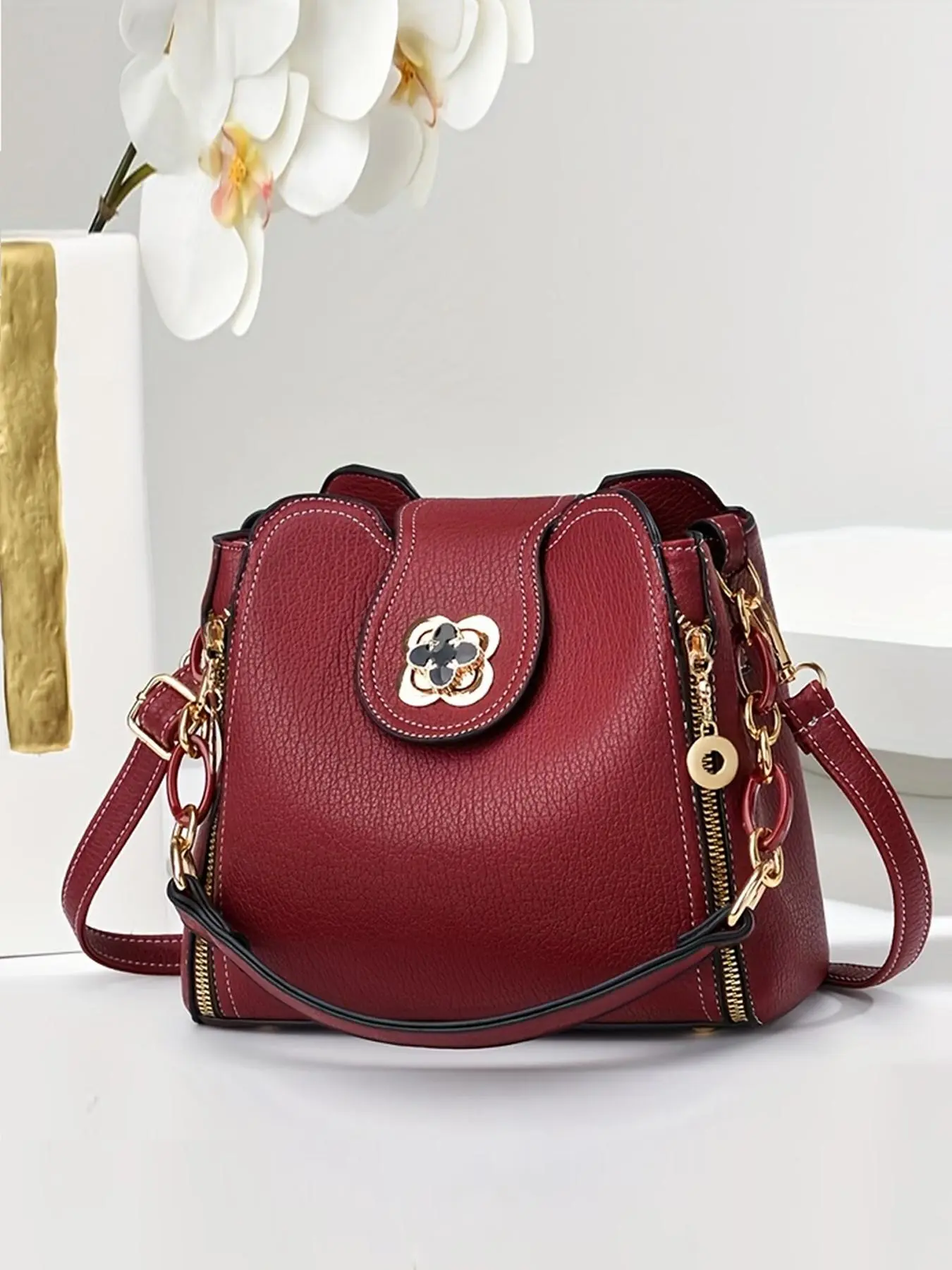 Women's Fashionable Solid Color Shoulder Bag, 2024 New Style Trendy Versatile Buckle Decorated Shoulder Bag, Casual Trendy Versatile Daily Affordable Luxury Bag, Ladies Purse