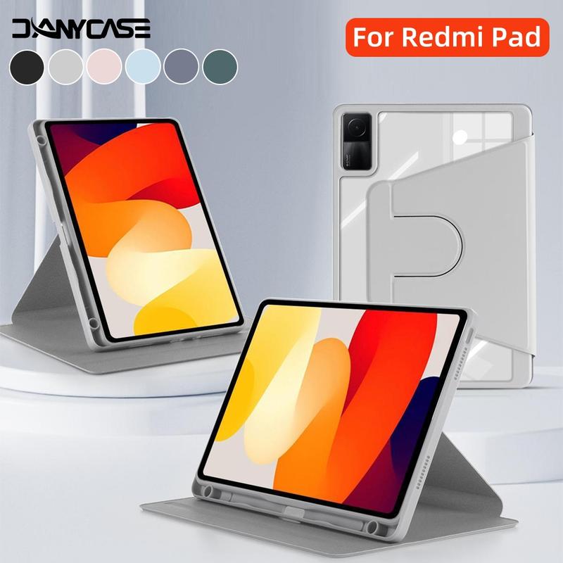 360 ° Vỏ xoay trong suốt cho máy tính bảng Hỗ Trợ Xoay 360 Độ ốp lưng cho máy tính bảng cho Xiaomi Redmi SE 11inch Mi pad 5 6 7 Pad Pro 12.1’‘ Mi Pad 6s Pro POCO 12.1inch Vỏ có giá đỡ bút ốp lưng