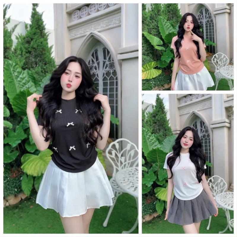 Áo thun đính nơ Bigsize 45-85kg 544 chất thun tăm lạnh co giãn tốt nhún eo B2