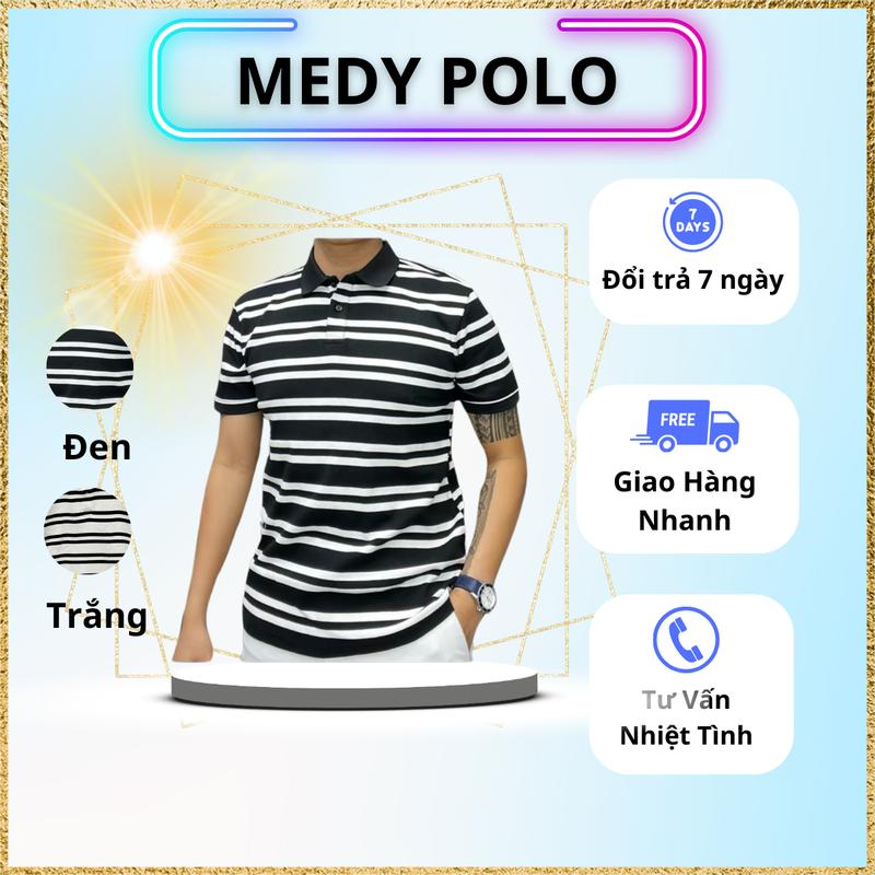 Áo Thun POLO Nam Cotton Gân 2 màu: Trắng, Đen (mã AP39) phối Sọc ngang, TRẺ TRUNG, NĂNG ĐỘNG Top Menswear Có Cổ Ngắn Tay Sọc Kẻ Cộc Tay
