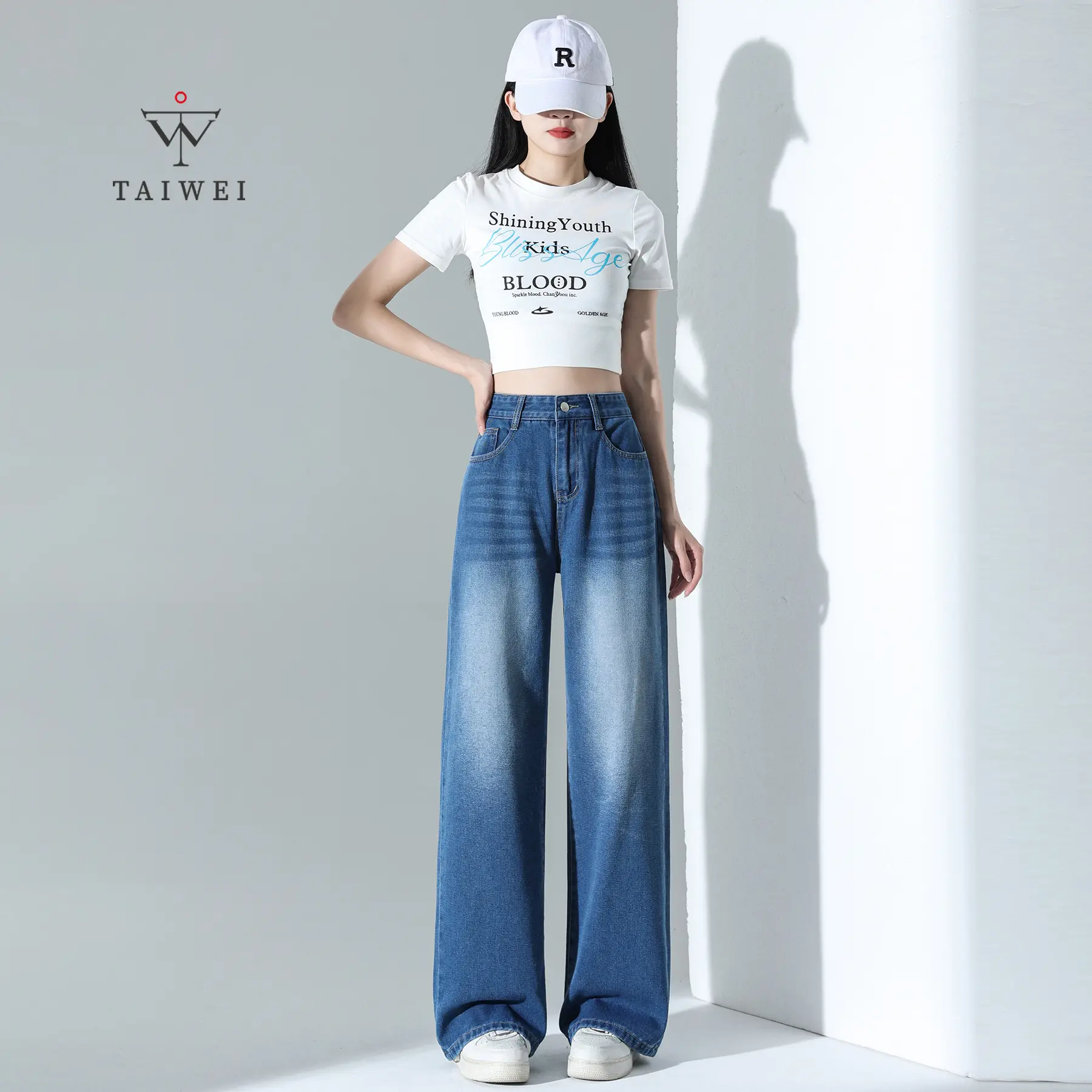 TAIWEI #6671 กางเกงยีนส์เอวสูง ทรงลิซ่า กระบอกใหญ่ ทรงสวย ใส่สบาย แมทง่ายได้ทุกลุค