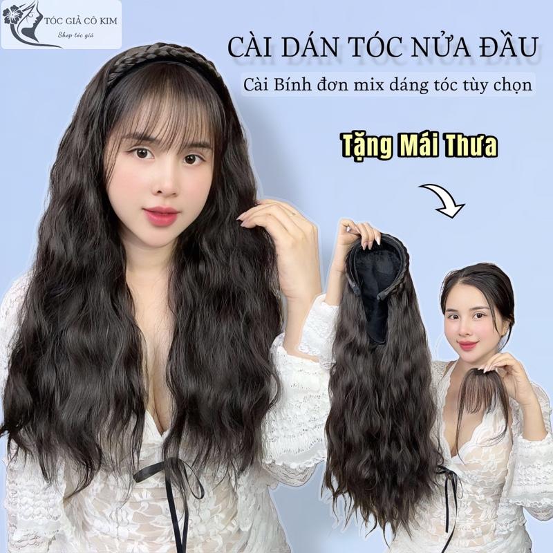 [TẶNG KÈM MÁI THƯA] Tóc giả cài nửa đầu BÍNH ĐƠN dáng tóc xù, xoăn, thẳng 55cm dành cho bạn gái thêm trẻ trung, xinh đẹp