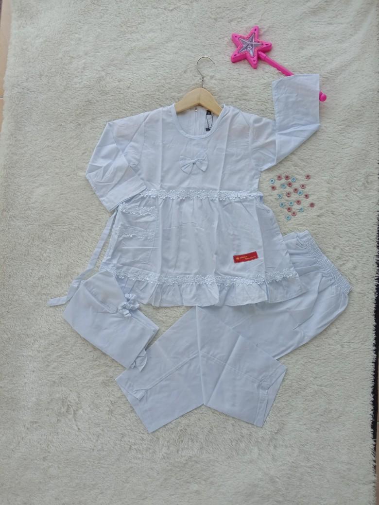 Product Introduction of Setelan Baju Muslim Putih Anak Perempuan // Baju Putih Manasik Haji Katun Bordir Variasi Celana Kerudung Sekolah Jilbab Syari Gamis Gamis Kombinasi baju  manasik 9
