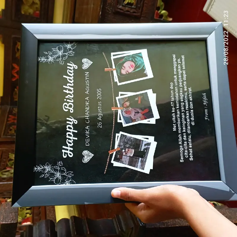 Polaroid Frame Hitam Custom Foto | Birthday | Anniversary | Wedding | Graduation Kaca Satu Sisi | Kado Ayang | Hadiah 8