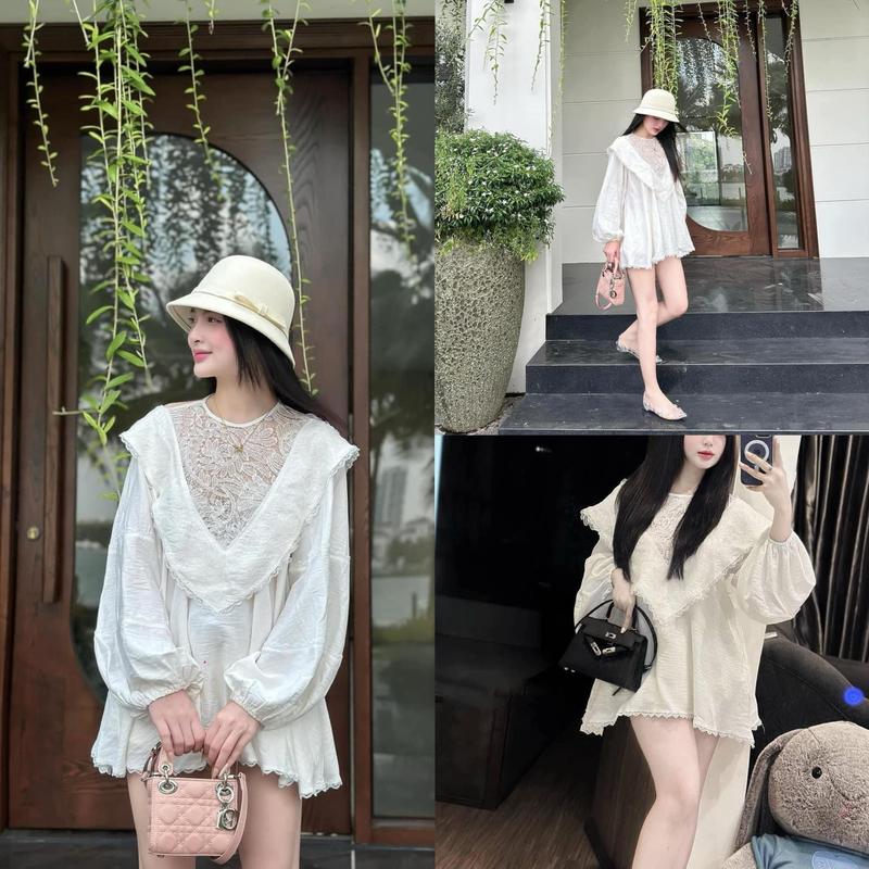 I0172 Áo Nữ babydoll phối ren bản cổ V tiểu thư by IRIS STORE Women Top