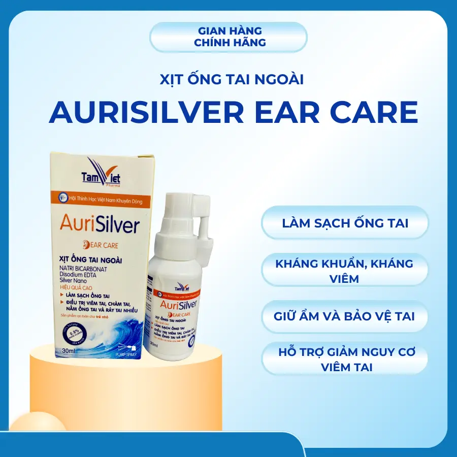 Xịt Ống Tai Ngoài Aurisiver - Làm Sạch Ống Tai , Hỗ Trợ Điều Trị Viêm Tai - Chai 30 ml