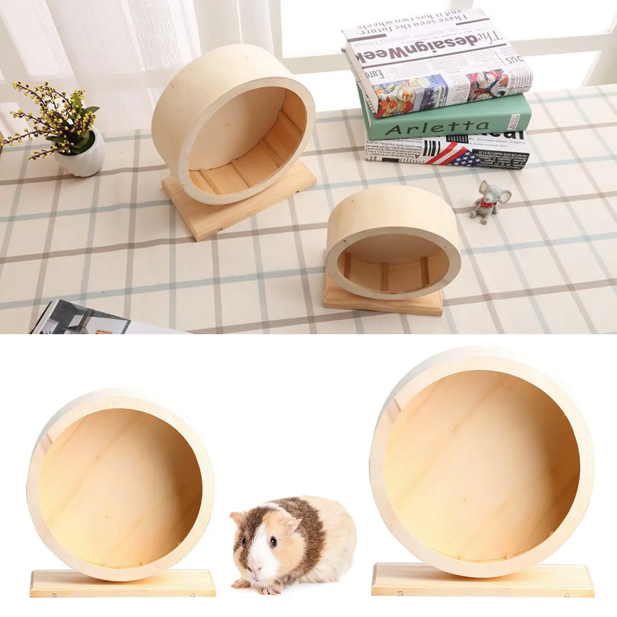 1Pc 15cm/21cm Wooden Mute Roller Hamster Running Exercise Wheel Mouse Hedgehogs Sports Wheel Pet Cage Accessories