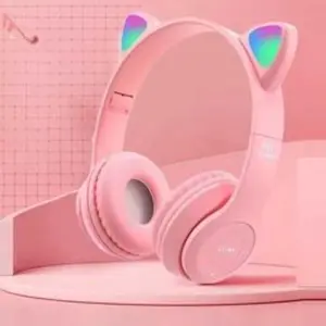 P47M Cute Cat Ear Bluetooth Headset with LED Wireless Headphone Children Girls Stereo Folding Sports