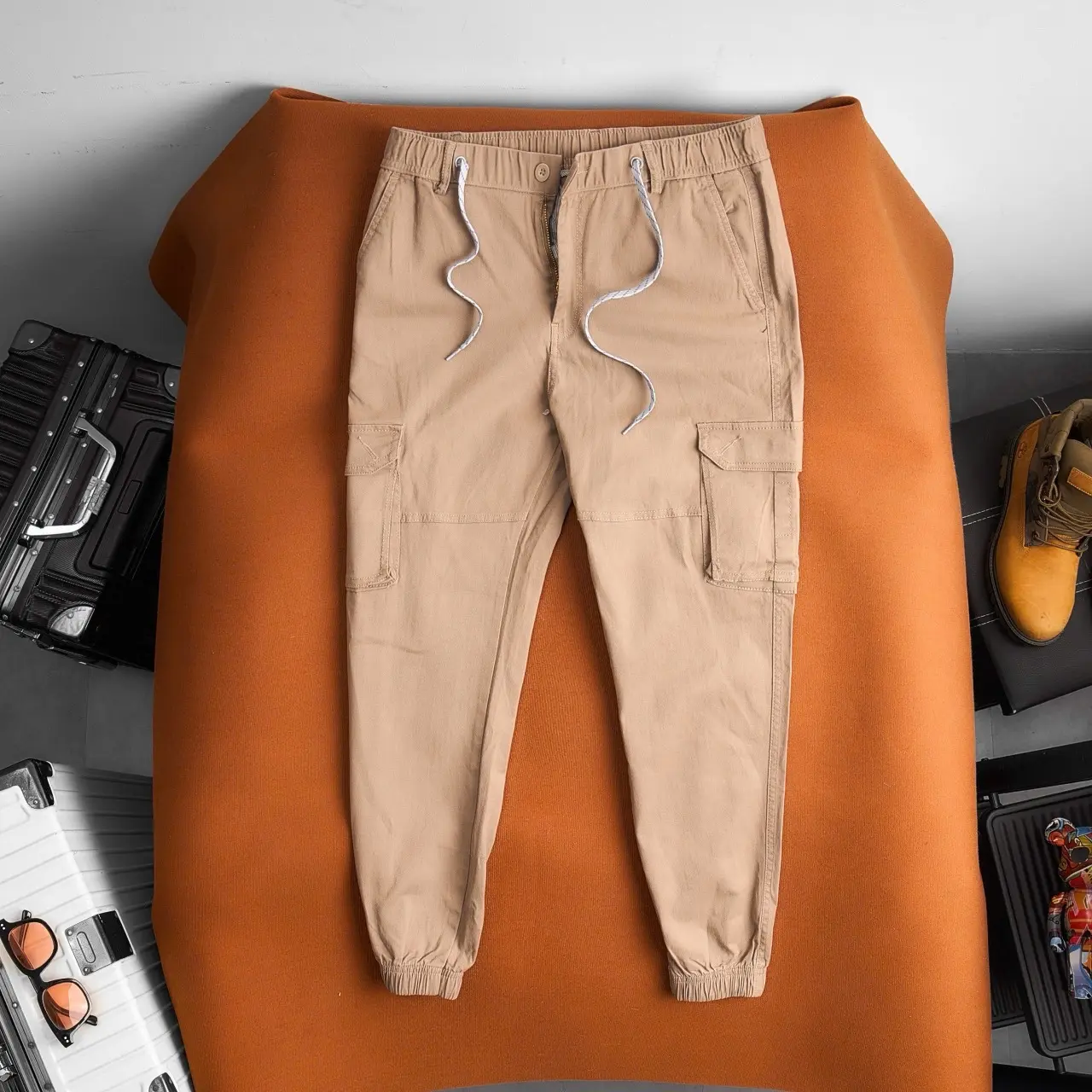 Quần kaki jogger túi hộp lưng thun dây rút thun lai