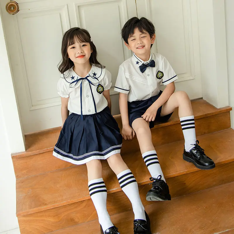 Kindergarten Summer Short Sleeve Set Class Uniform Academy Performance Costume Graduation Photo Outfit Elementary School Student Uniform Summer Outfit