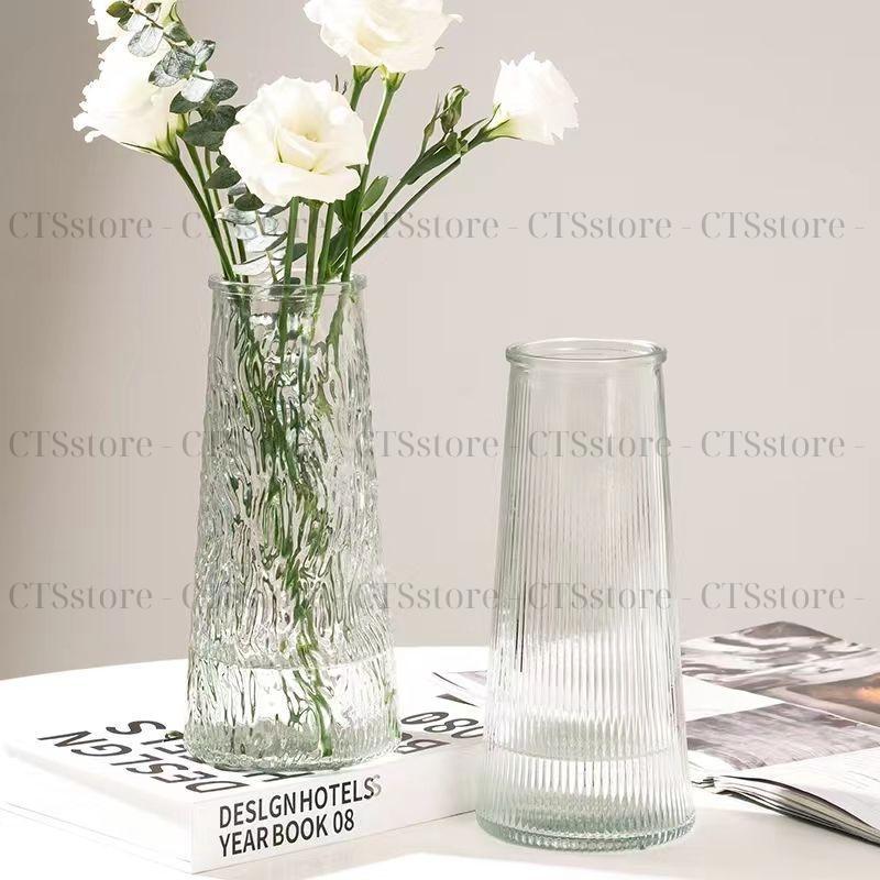 Lọ hoa thủy tinh vân sọc sang trọng CTSstore  - Cao 21.5cm | Miệng 7cm | Thủy tinh dày viền mạ vàng 3