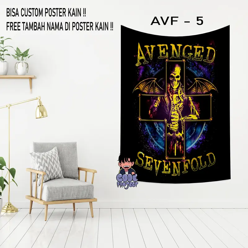 POSTER KAIN AVENGED SEVENFOLD - hiasan dinding kamar - dekorasi rumah dan kamar - pajangan dinding gambar avenged sevenfold - Ukuran 90x140cm 4