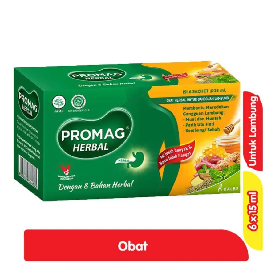Promag Herbal Obat Gangguan Lambung Begah Mual  Cair Box Isi 6 x 15 ml