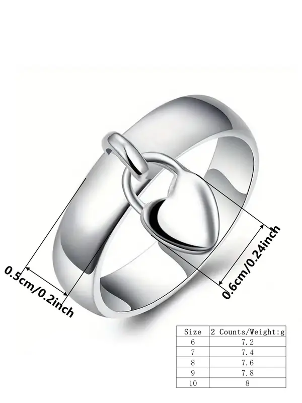 S925 Sterling Silver Heart Shaped Ring, Fashion Accessories for Women & Girls, Trendy All-match & Exquisite Jewelry for Birthday Gift 5