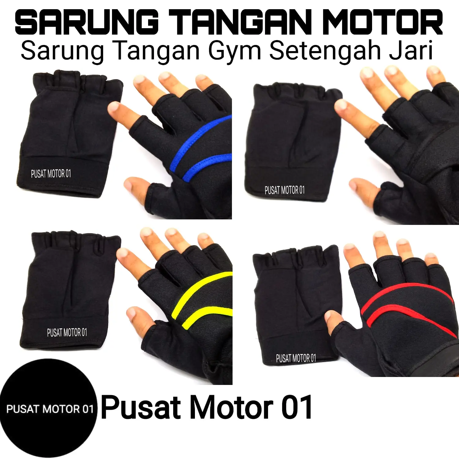 Sarung Tangan Motor Pria Wanita Pelindung Tangan Sarung Tangan Gym Setengah Jari Half Finger Perlengkapan Aksesoris Motor