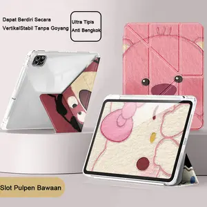 Cute Cartoon 3+Y Fold Anti-Bend Shockproof Full Coverage Tablet Case with Pencil Slot for Samsung A9+ / S9 /S10 11" S10 FE /S9 FE 10.9" S9 FE / S9 Plus / S10+12.4" S10 FE+ 13.1"