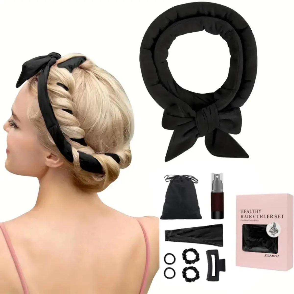 Heatless Hair Curler Set (9 Counts/set), Hair Curler & Hair Tie & Hair Clip & Bottle Set, Professional Hair Styling Tool for Women & Girls