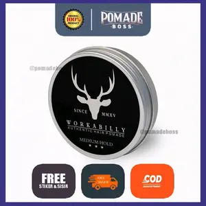 Workabilly Pomade Oilbased Medium Kilau Tahan Lama Free Sisir Saku & Stiker