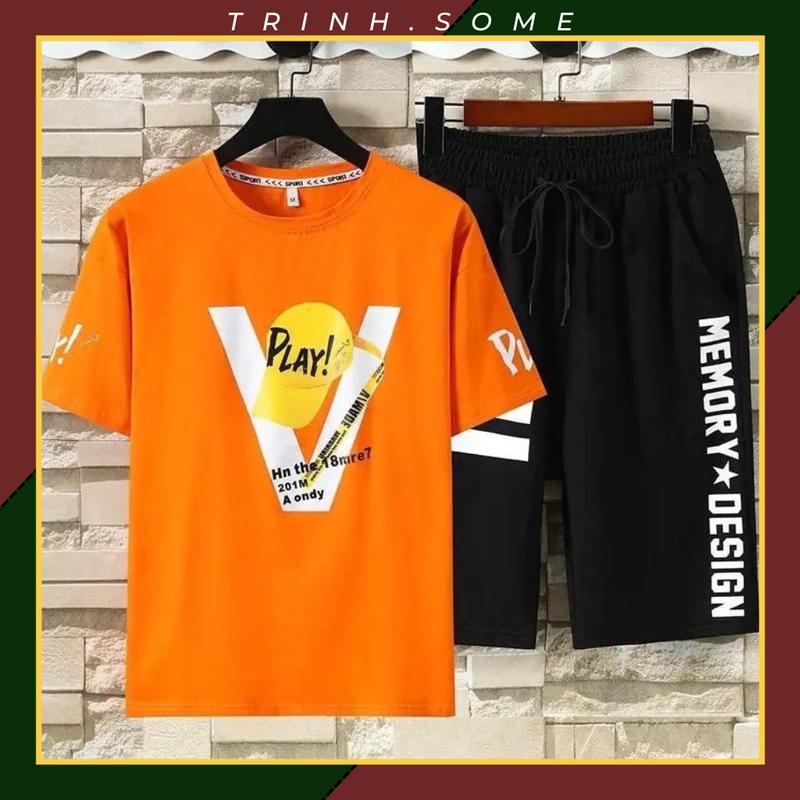 Bộ Thể Thao Nam Mặc Nhà thun lạnh Đủ size S - 2XL bộ quần áo hè chữ V ngắn tay. Mã CV