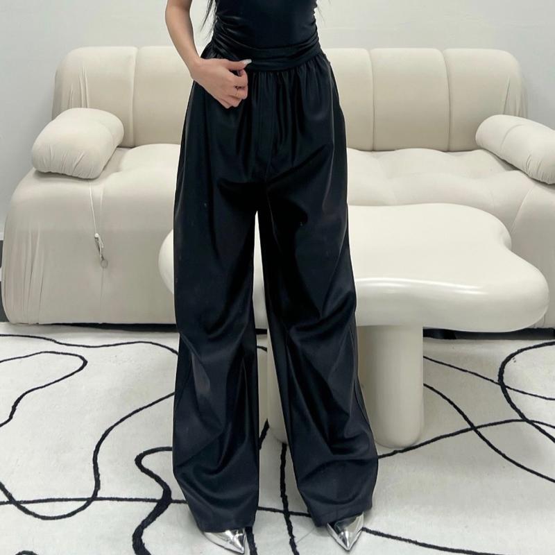 GonzStudio Quần Da Nữ Form Rộng Ống Suông Xếp Li Tôn Dáng Leather Pants Women