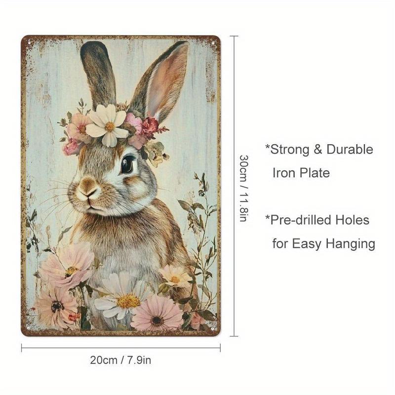 2DYNLLOOFA Vintage Bunny with Floral Wreath Metal Tin Sign, Rustic Iron Wall Art for Home, Garden, Gym, Cafe, Garage 2