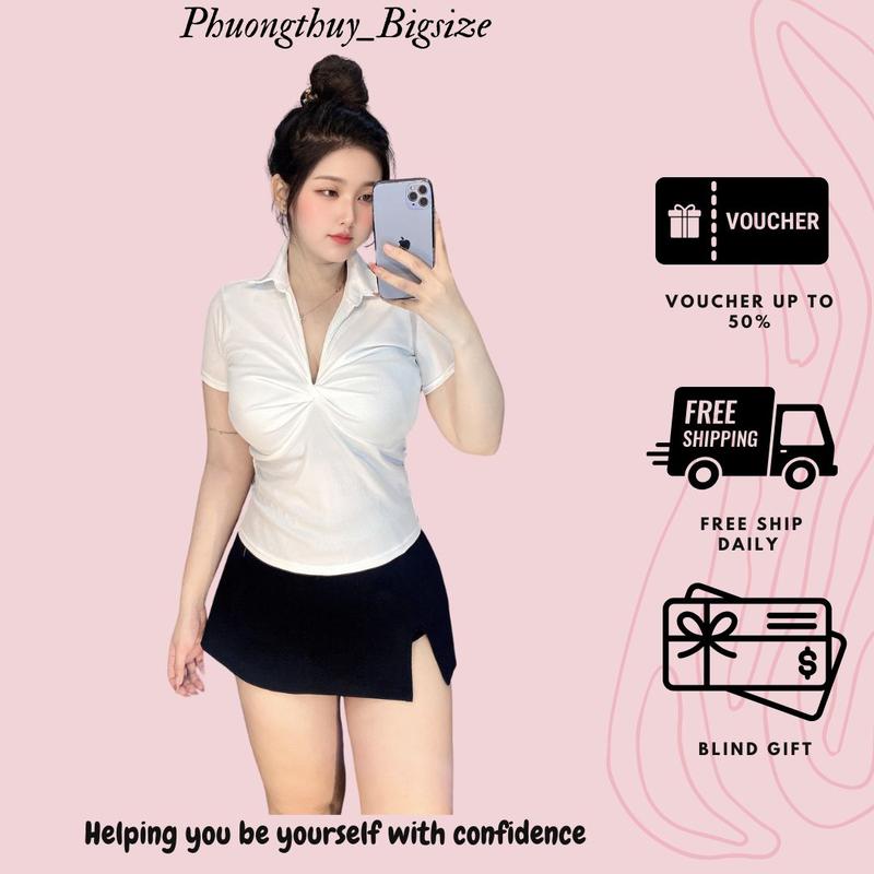 Áo thun xoắn ngực cổ sơ mi nữ bigsize 60-90kg - A12