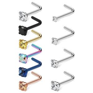 สตั๊ดจมูก, เพทายกลม 3A, แหวนจมูกชิ้นเดียว, วัสดุสแตนเลส, ชุบสูญญากาศ, ก้านดัดงอรูป 7, หมุดจมูกเพชร