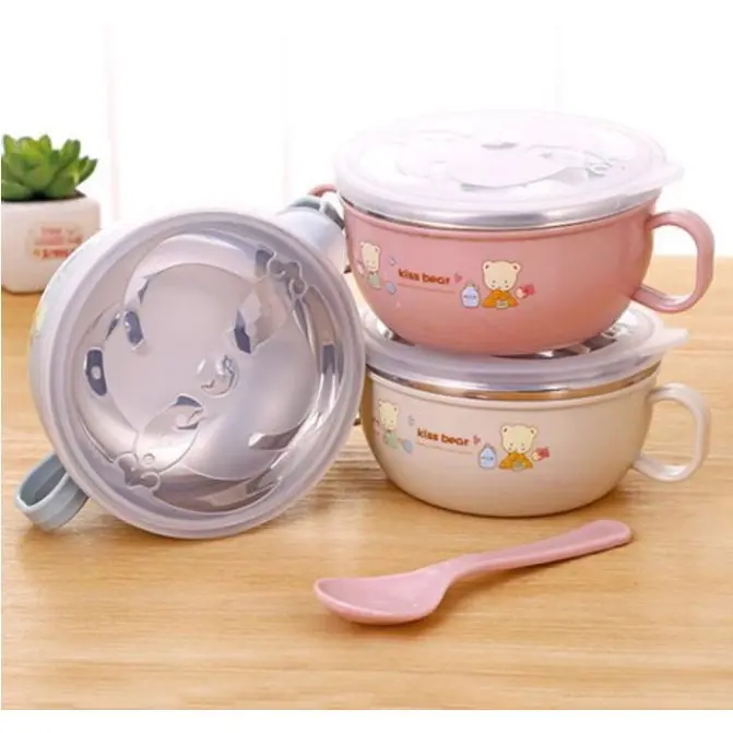 [HCM - ỐT] Bát Ăn Dặm BABUU Inox 2 lớp Cách Nhiệt Cho Bé Có Tay Cầm Nắp Đậy Kèm Thìa Muỗng.