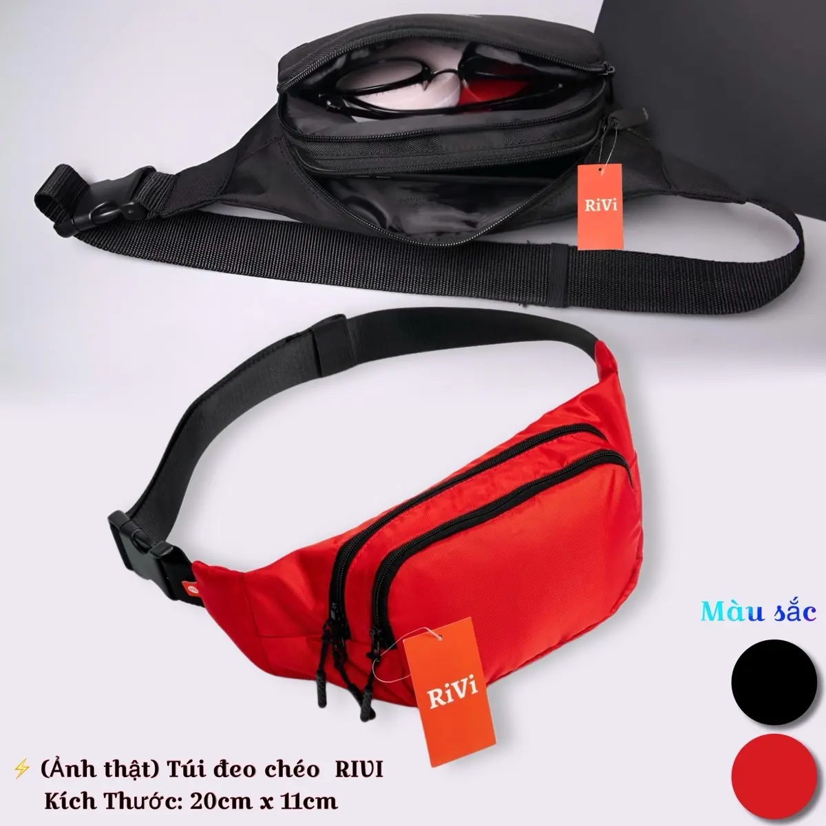 ￼️ (Ảnh thật) Túi đeo chéo RIVI ORIGINALS ESSENTIAL CROSSBODY BAG - 2 Màu Đen -Đỏ  [Cao Cấp]