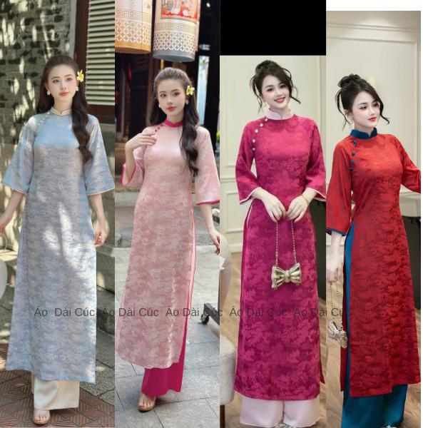  Áo cách tân gấm Hoa Viên dáng Suông  gấm họa tiết đan chìm  áo ài tết - Áo dài Cúc 