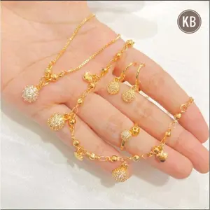 Set Perhiasan Wanita Liontin Bulat Permata Zircon- Simpel dan Cantik