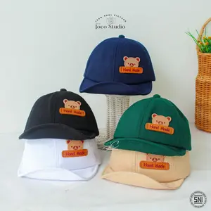 Jocoproduction - Topi Fashion Anak Unisex 2 Bulan - 2 Tahun Pet Premium Batita Rubber Bear Denim