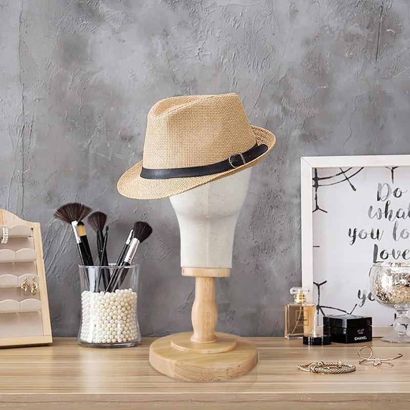 Local shipping- 21" Wig Head Stand, Mannequin Head Hat Display Stand Wig Holder Dome Canvas + Detachable Wood Stand, Canvas Block Mannequin Head Model Hat Rack Fabric Head 3