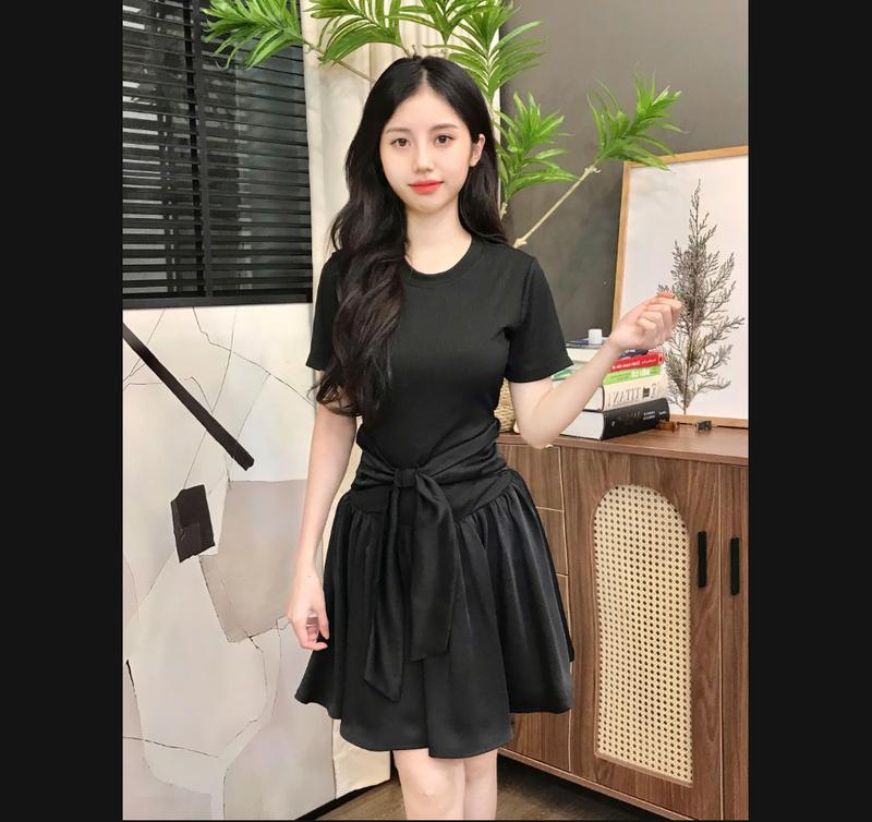 (P94) Đầm thiết kế form xoè cổ tròn dúm eo cách điệu đính nơ váy đi dự đám cưới đầm đi tiệc đi làm đi chơi đều đẹp by Thương Lê P94