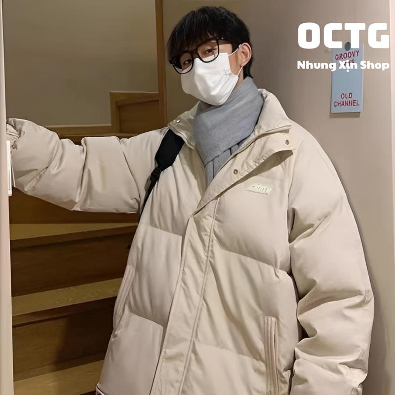 Áo khoác phao nam nữ rộng thụng không mũ hàng QC