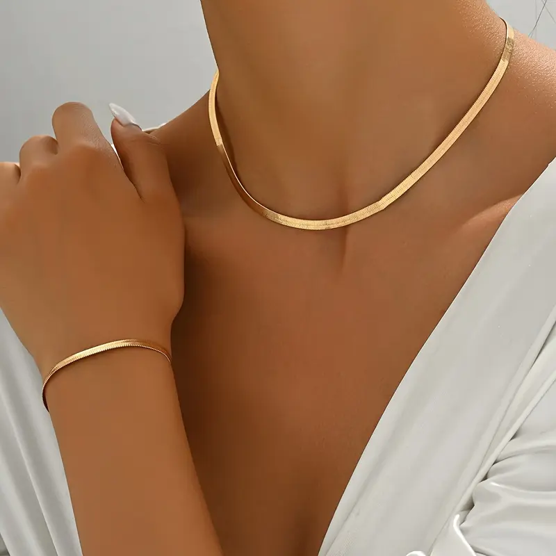 [Iron  Necklace and Bracelet] [1set Classic Simple Jewelry Set] Jewelry Set for Women, Sexy Simple Style, Iron  Necklace and Bracelet Combo, Versatile Daily and Vacation Accessory, for All Seasons heart chain men 1