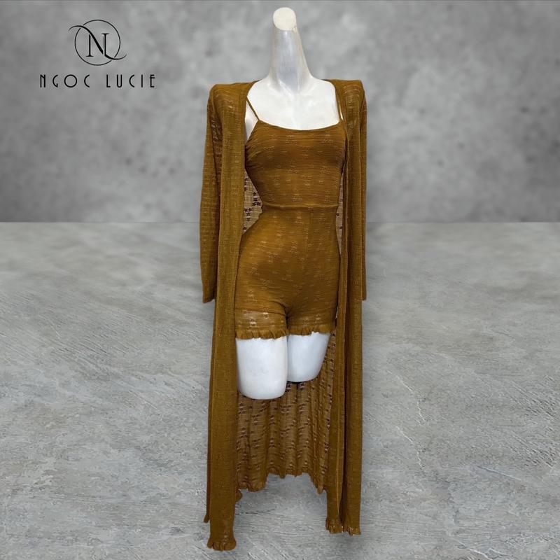 S235 - Set Đồ Liền Thân Đùi 2 Dây + Áo Khoác Dáng Dài - Ngọc Lucie Nữ Ren Nữ Ren