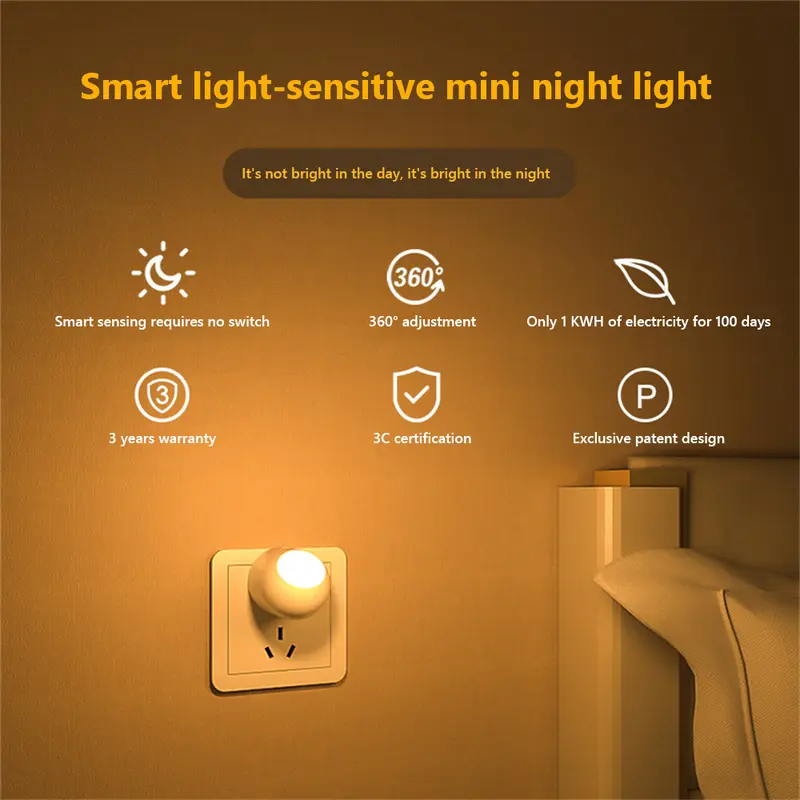 Đèn Ngủ Cảm Biến Điều Khiển Ánh Sáng Xoay 360 °, Chăm Sóc, Đèn Ngủ LED Cắm Điện Đèn Ngủ Mềm, Đèn Đầu Giường, Đèn Cho Bú, Bảo Vệ Mắt, Tiết Kiệm Năng Lượng 0