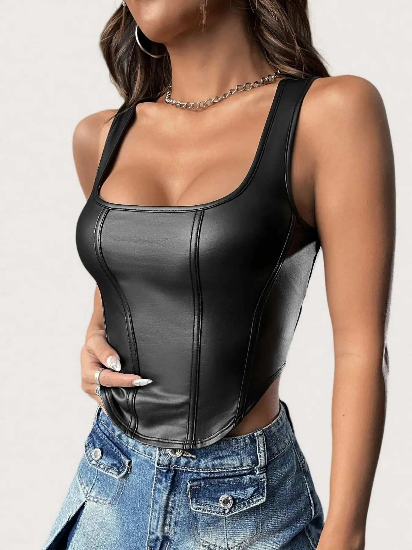 Women's Solid Color Square Neck Tank Top, Casual Sleeveless Top for Summer, Ladies Clothes for Daily Wear