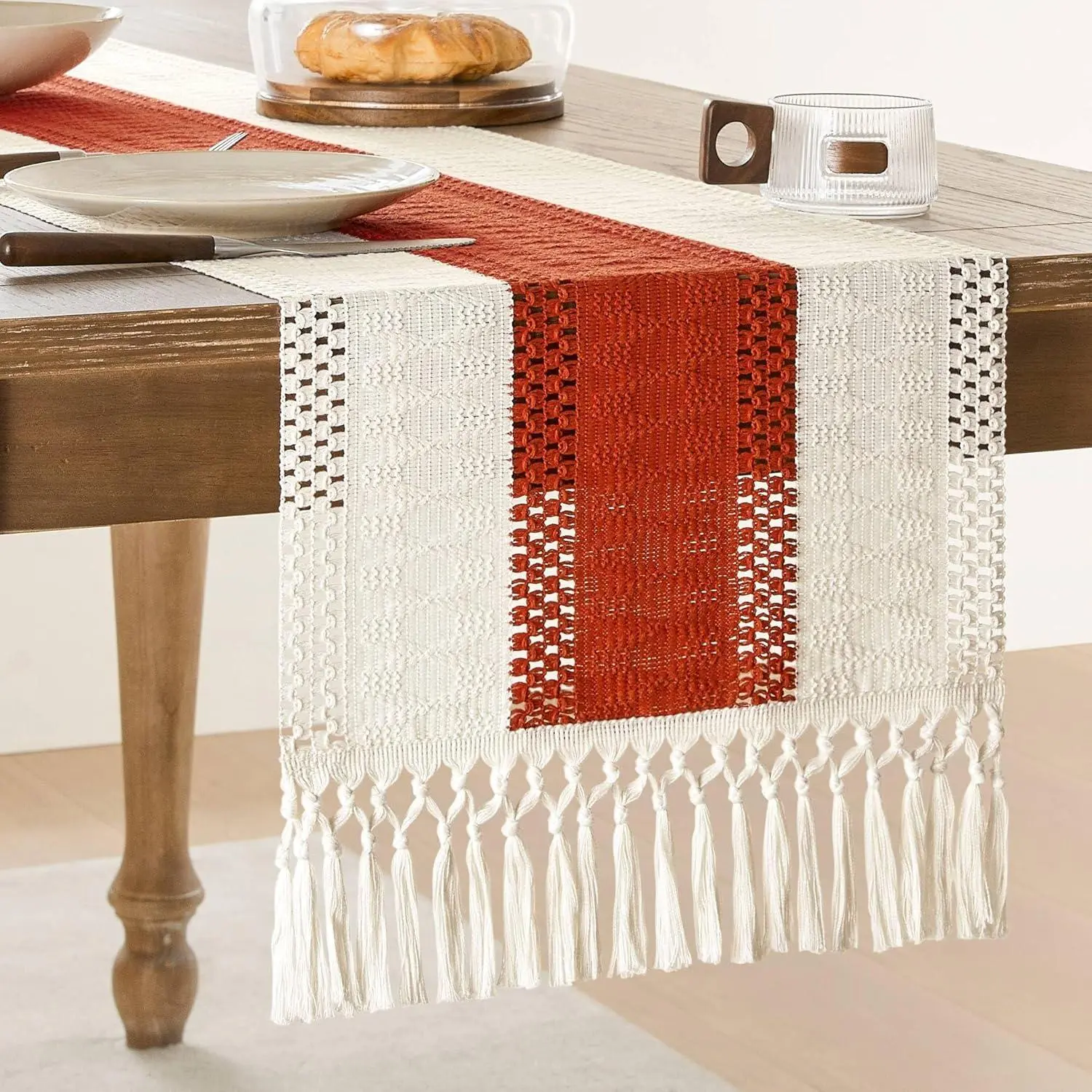 Bohemian Style Colorblock Table Flag, Knotted Tassel Table Decoration, Table Decor for Home Kitchen Dining Room