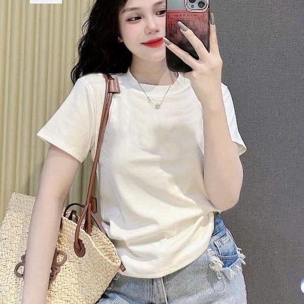 Áo thun trơn form vừa thun cotton thái co giãn size 35 - 68kg Nữ Women Cổ Tròn Top M161 5