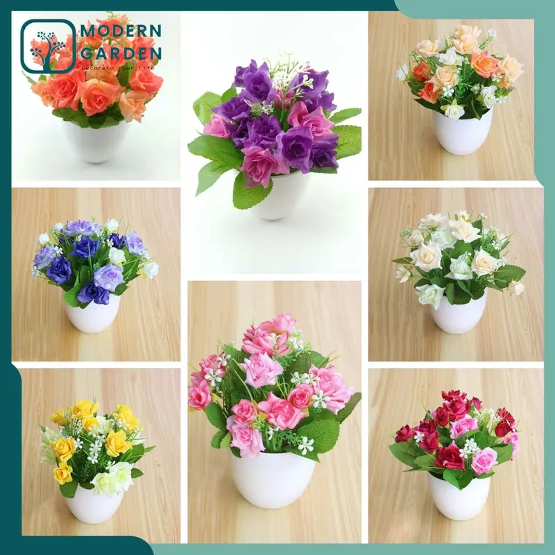 Bunga Mawar Korea Dekorasi BP8839 Bahan Plastik Free Pot Busa Bulat Untuk Hias Acara Pesta/Rumah/Kantor Biru Kuning 0