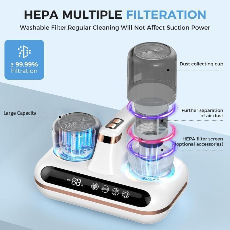 Household Bed Vacuum Cleaner, 2 in 1 Vacuum Cleaner & Mite Killer, Multifunctional Vacuum Cleaner for Home Bedroom Living Room, Rechargeable Electric Dust Collector 8