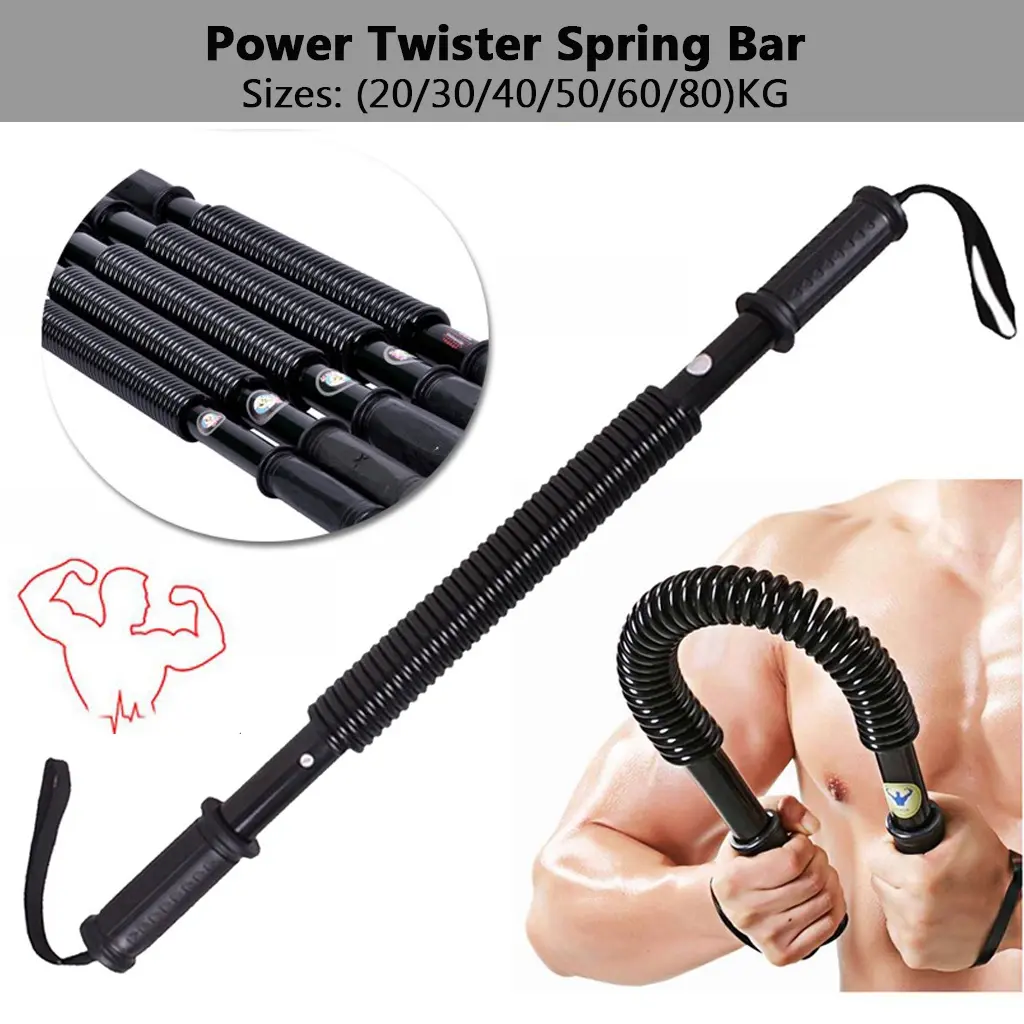 3H Power Twister Spring Bar Resistance Bar Chest Arm Strength Training Workout Senaman Gym Equipment for 20-80KG