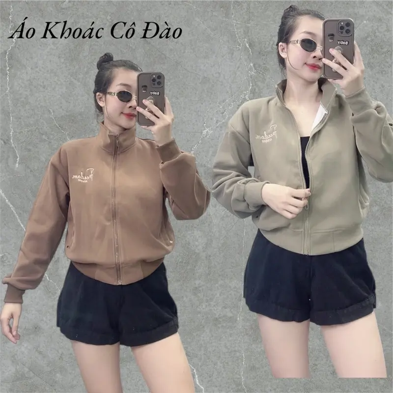 [ DEAL MỞ BÁN ] Áo khoác cổ trụ, Áo khoác nữ, Túi khoá kéo, Vải nỉ hàn ép, Dày dặn, Thông Thoáng, Form Lửng - Women Jacket Top 1