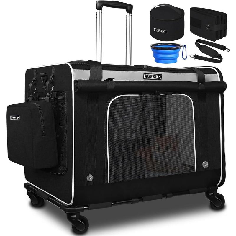 TikTok Shop Extra Large Cat Carrier with Wheels and Litter Box 24 x17 x17 Rolling Soft Carrier Until 55LBS Pets with 5 Breathable Mesh Windows and Locking Zippers for Long Distance Car Travel Black