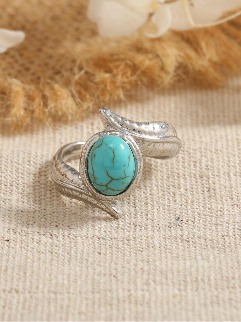 Product Introduction of Fashion Turquoise Decorated Ring, Unisex Vintage Style Ring, Fashion Jewelry for Party, Daily Clothing Decor, Trendy All-match & Exquisite Jewelry for Birthday Gift 2