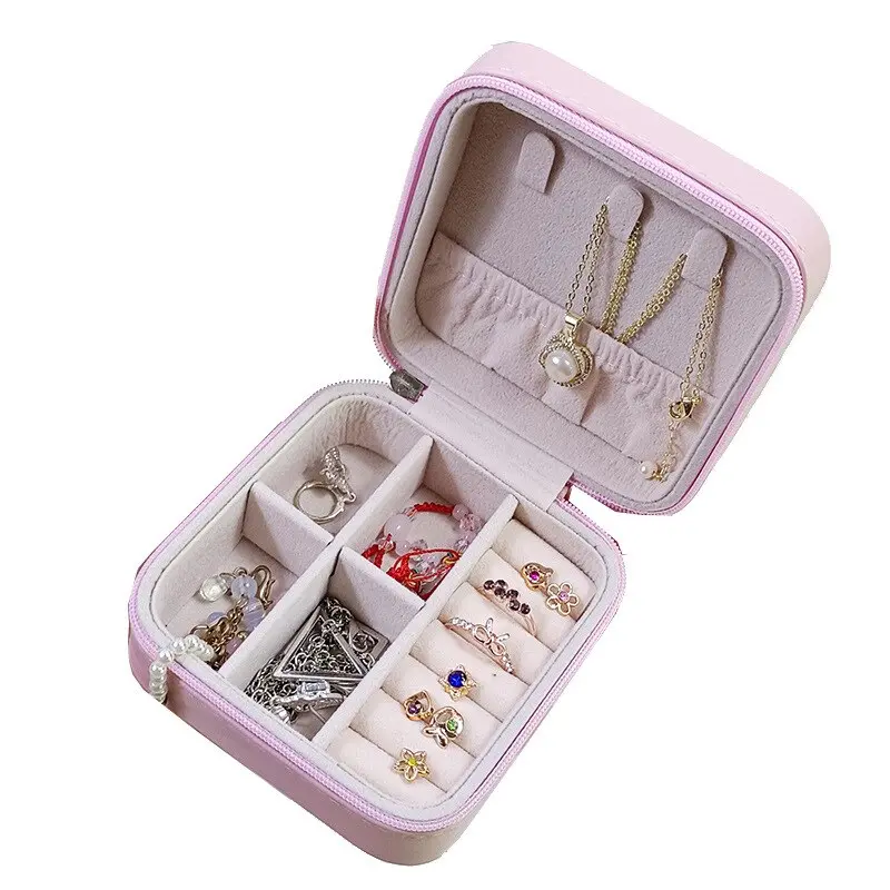 Hộp Đựng Đồ Trang Sức, Kích Thước Nhỏ, Cầm Tay, Thích Hợp Cho Gia Đình Và Du Lịch, Hộp Đựng Bông Tai Và Vòng Cổ, Dành Cho Phụ Nữ, Hộp Sắp Xếp Nhẫn, Làm Bằng Da PU, Hộp Trưng Bày 1