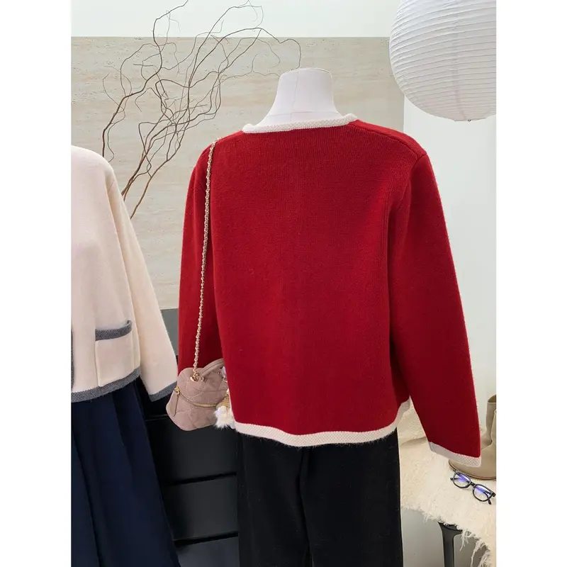 Áo Cardigan Len Nữ, Phong Cách Hàn Quốc, Dáng Ôm, Màu Trơn Cổ Tròn Nhỏ Thích Hợp Cho Mùa Thu Và Mùa Đông, Dễ Phối Đồ, Áo Khoác Len Cropped Ấm Áp, Hàng Mới Về 2