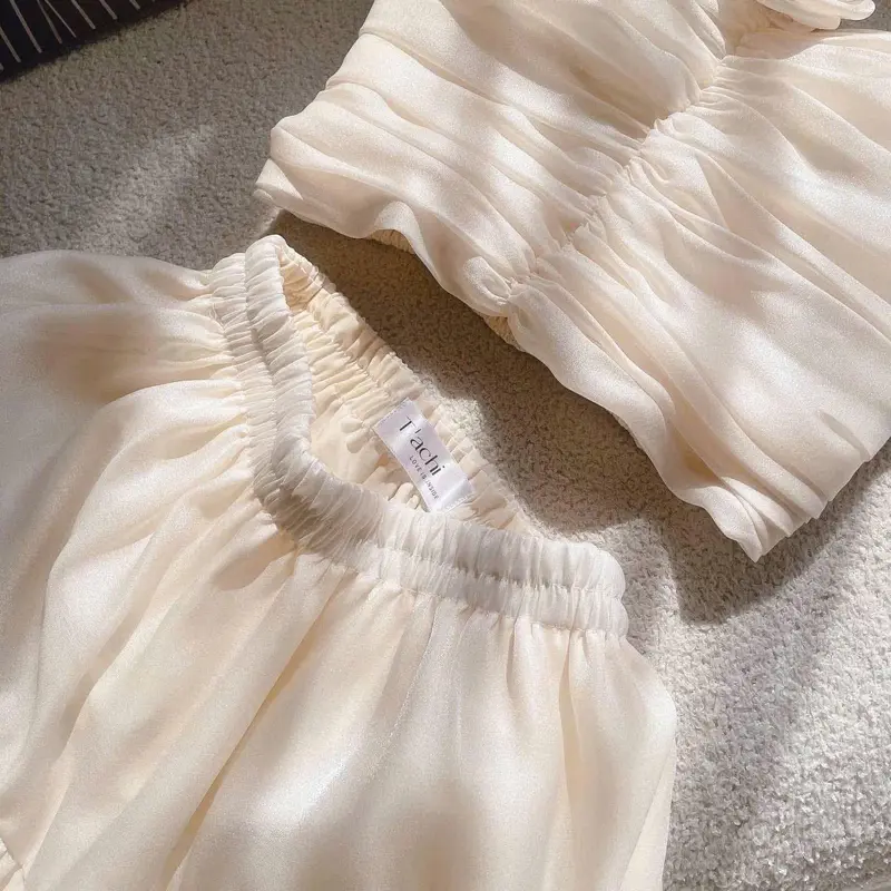 Váy Maxi Váy Đi Biển Set Váy Nữ Đi Biển Áo Cúp Ngực Đính Hoa Kèm Chân Váy Dáng Dài Chát Voan Tơ QC Mềm Mát 7